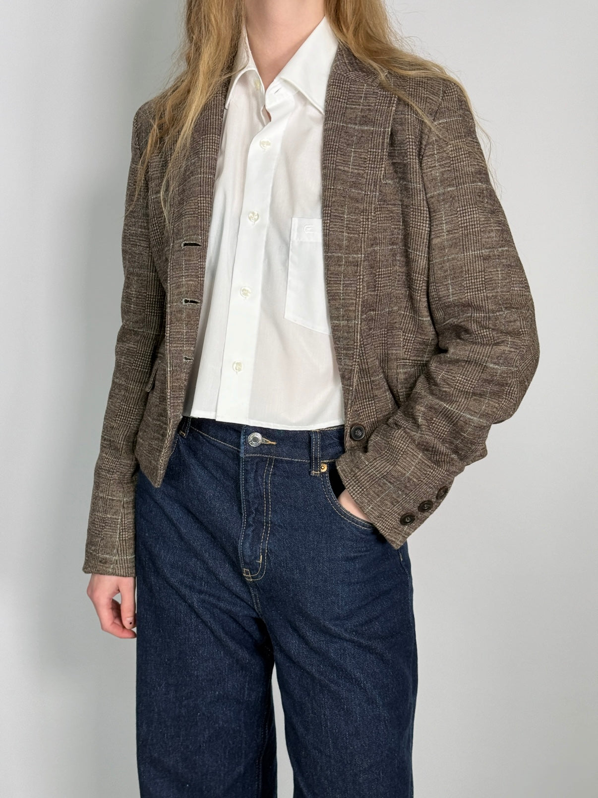 Checkered Wool Blend Blazer str. 38