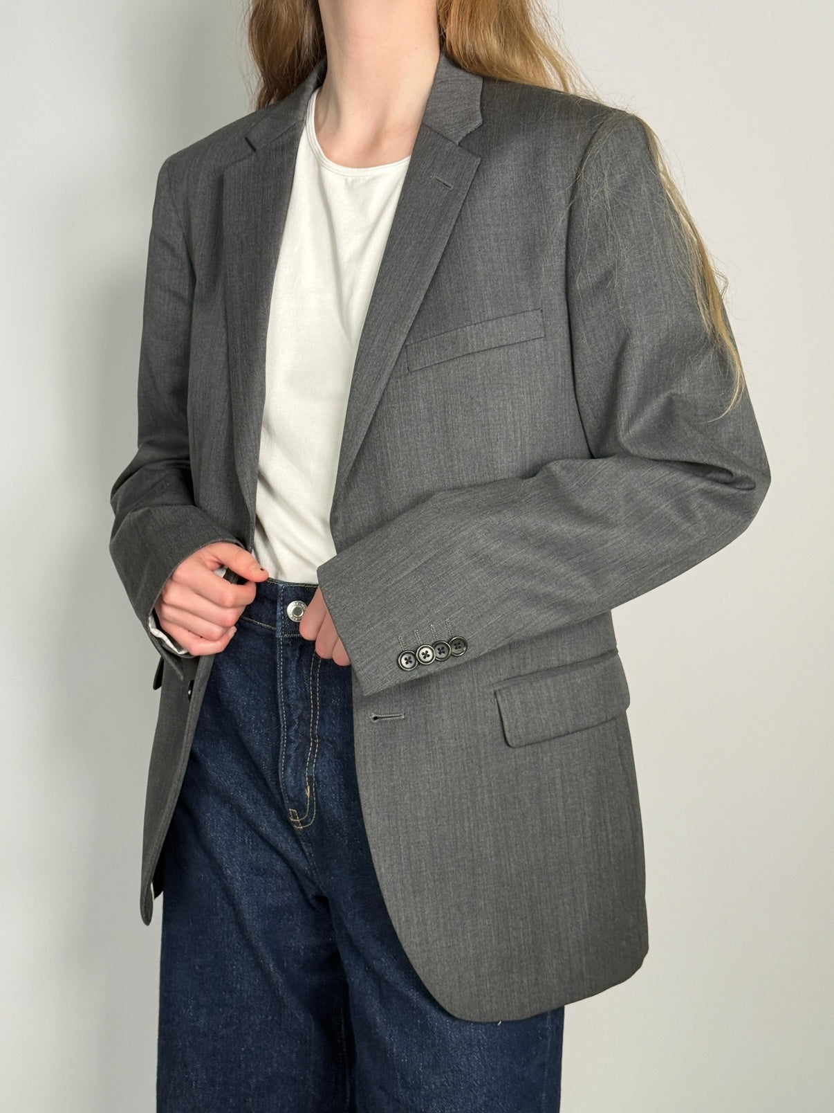 Grey Wool Blend Statement Blazer str. 38