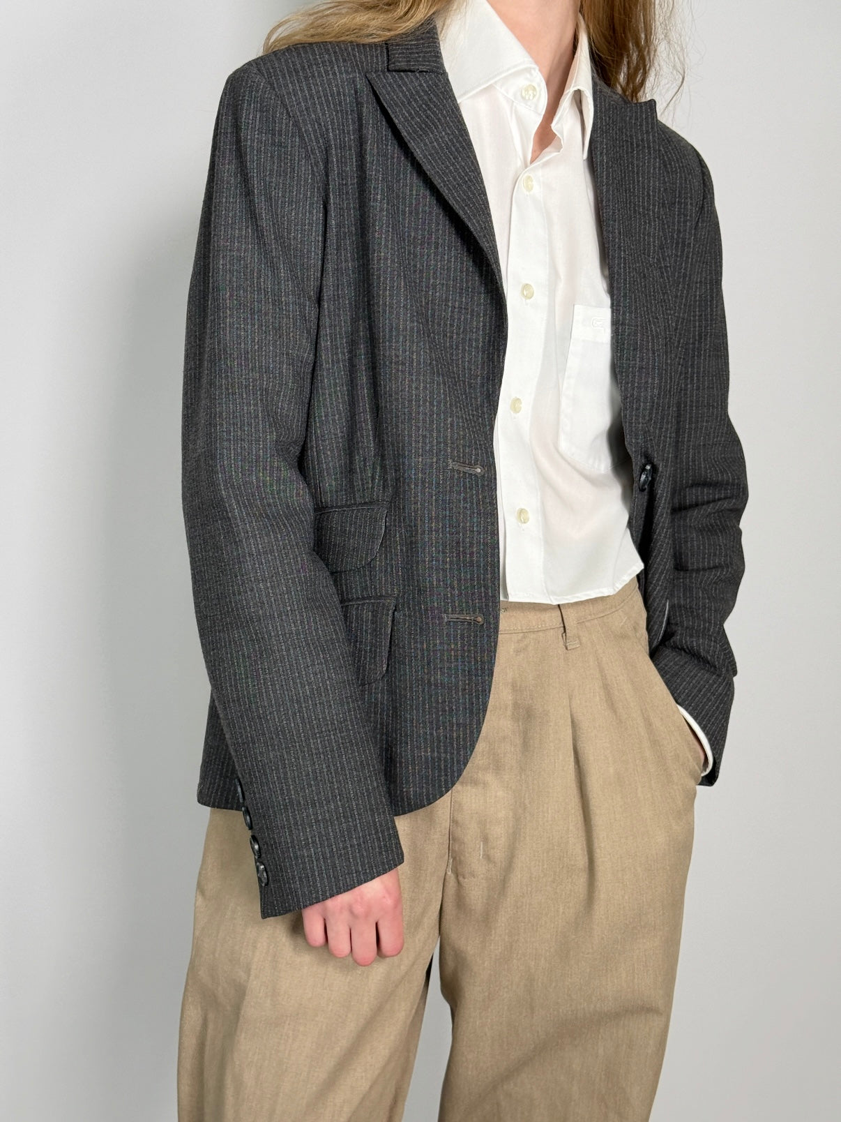 Pinstriped Wool Blend Blazer str. 38