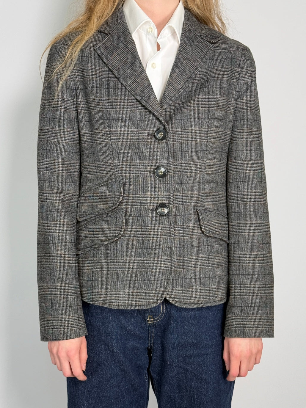 Checkered Wool Blend Blazer str. 38