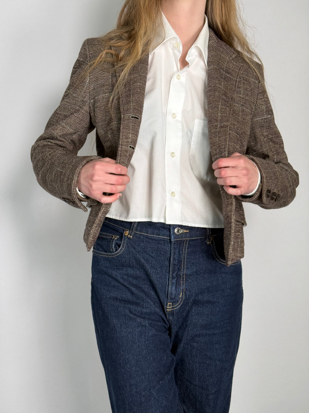 Checkered Wool Blend Blazer str. 38