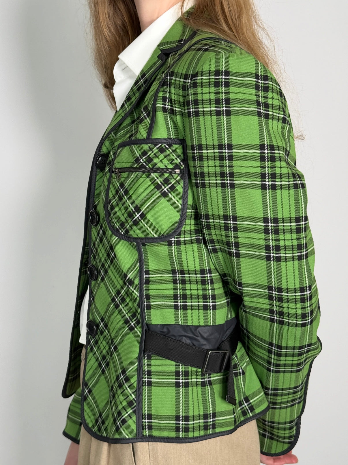 Green Tartan Blazer with Belt Details str. 38