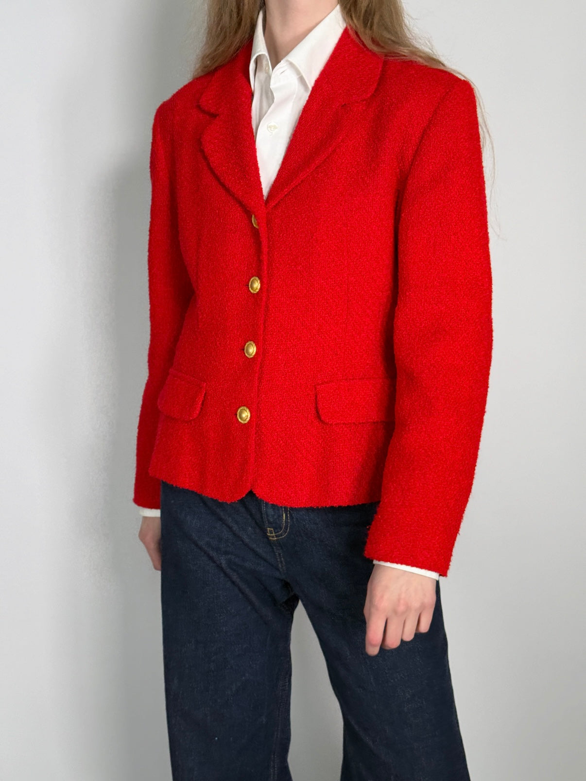 Red Bouclé Blazer str. 38