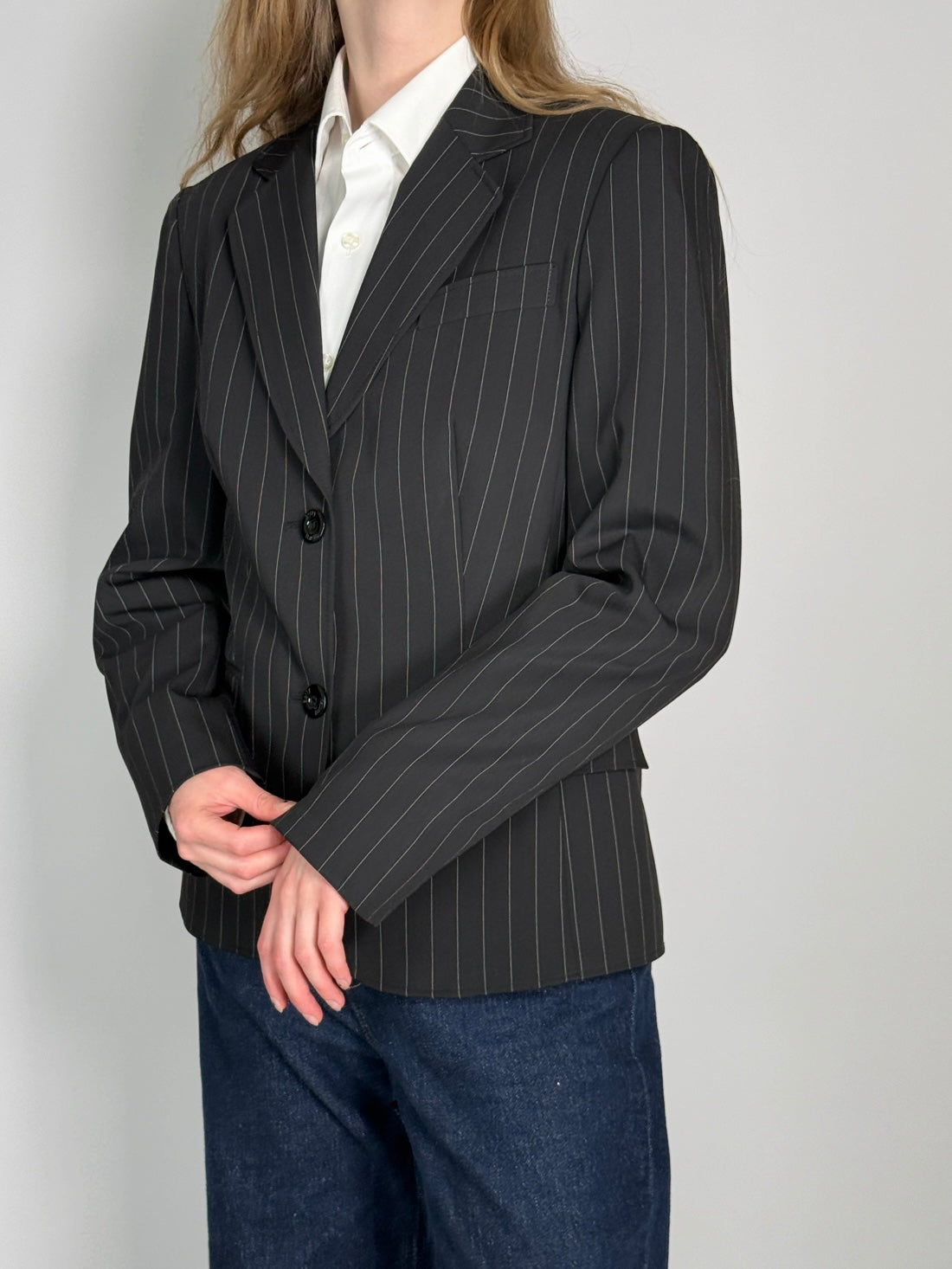 Pinstriped Wool Blend Blazer str. 38