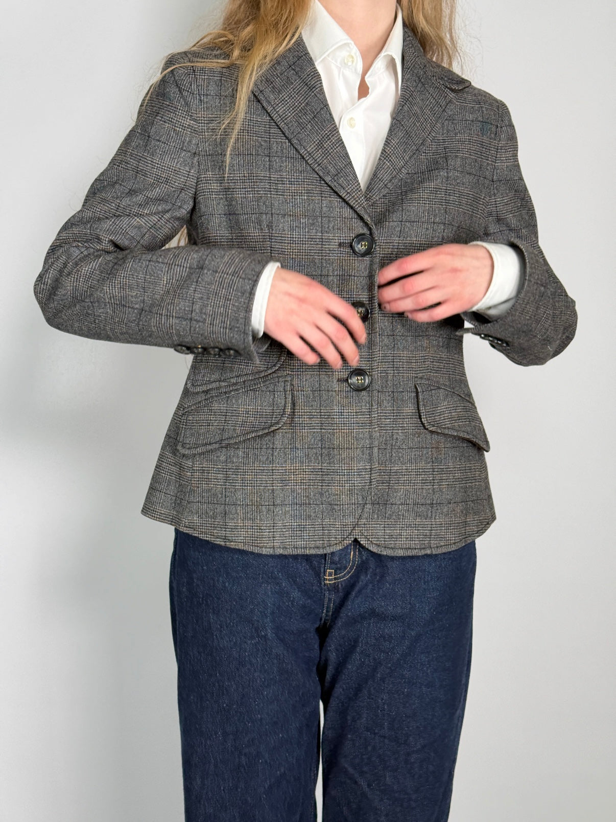Checkered Wool Blend Blazer str. 38