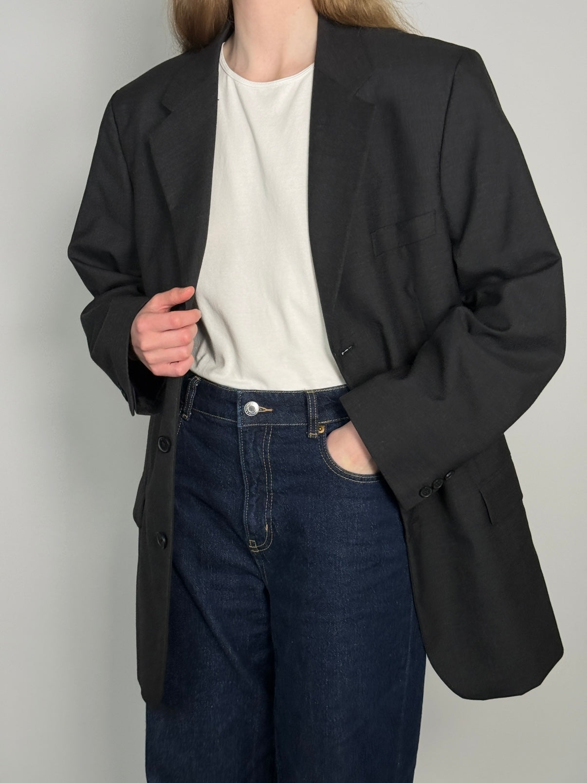 Long Wool Blend Statement Blazer str. 42