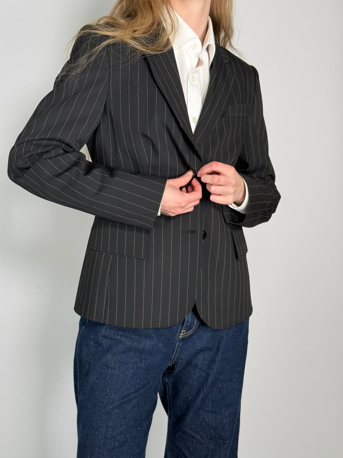 Pinstriped Wool Blend Blazer str. 38
