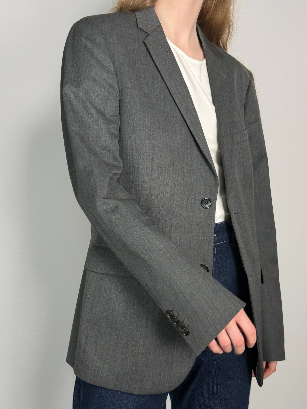 Grey Wool Blend Statement Blazer str. 38