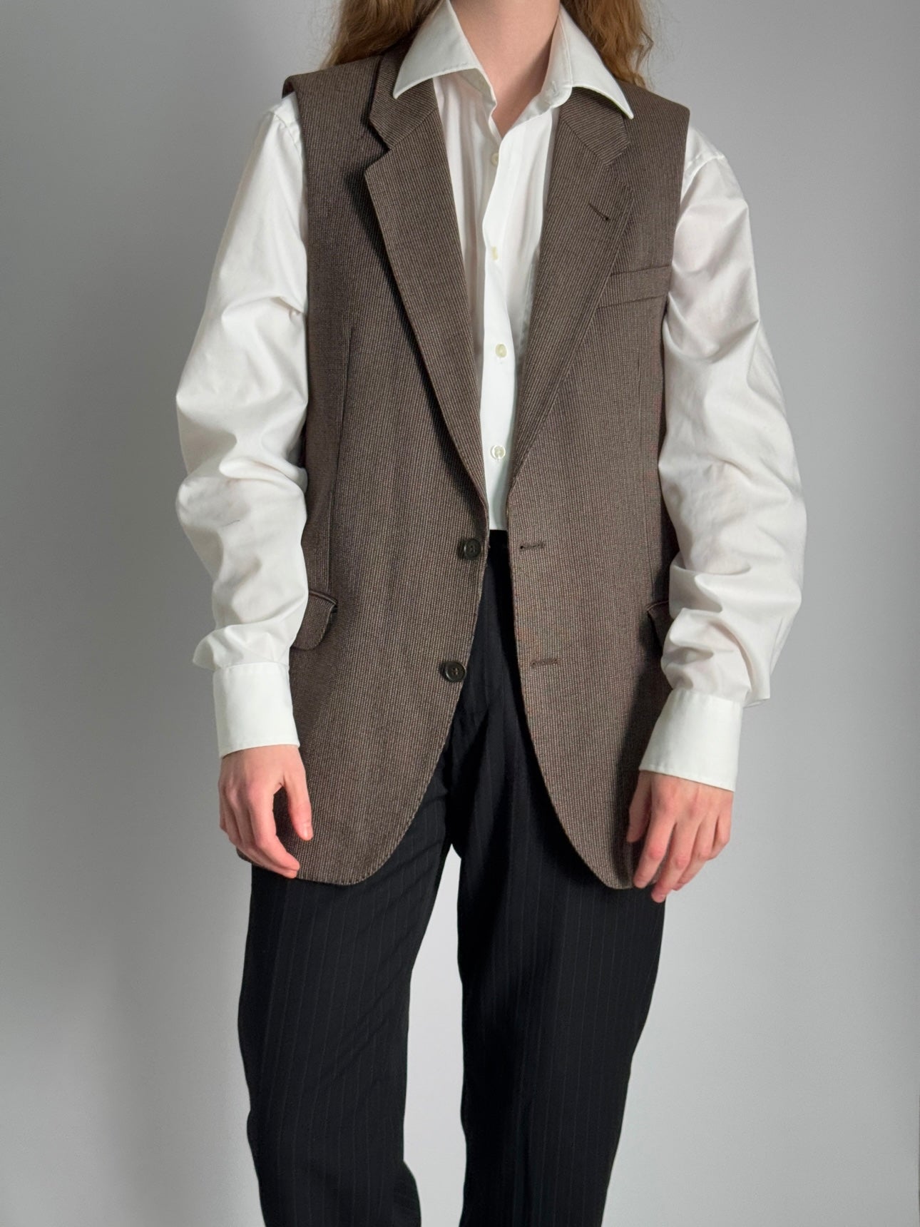 Brown Pure Wool Blazer Vest str. 38