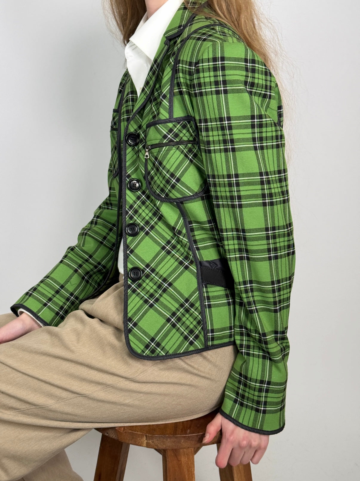 Green Tartan Blazer with Belt Details str. 38