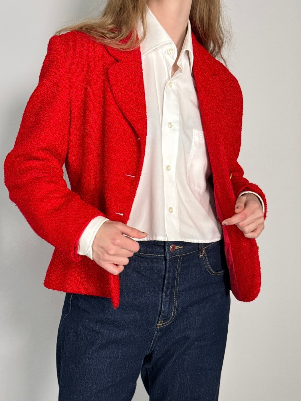 Red Bouclé Blazer str. 38