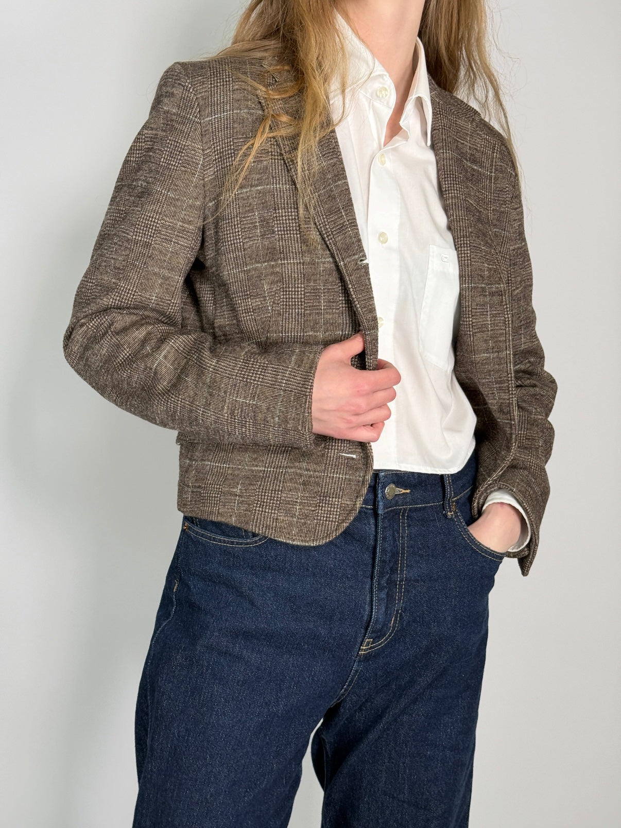 Checkered Wool Blend Blazer str. 38