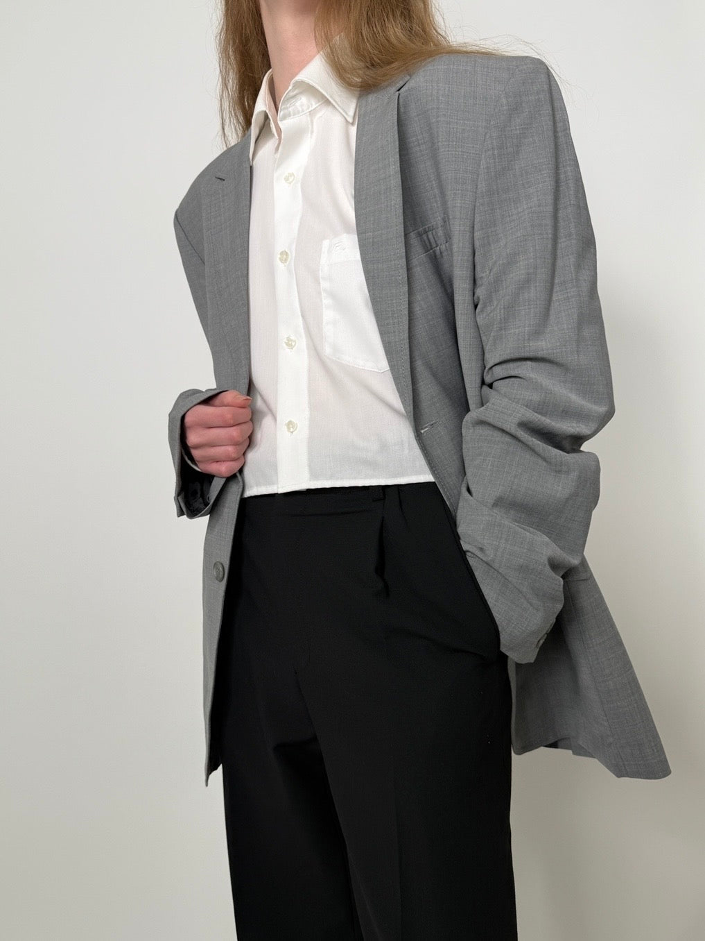 Grey Wool Blend Blazer str. 42