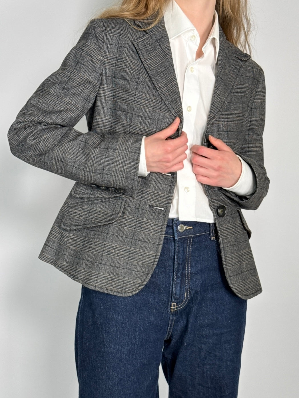 Checkered Wool Blend Blazer str. 38