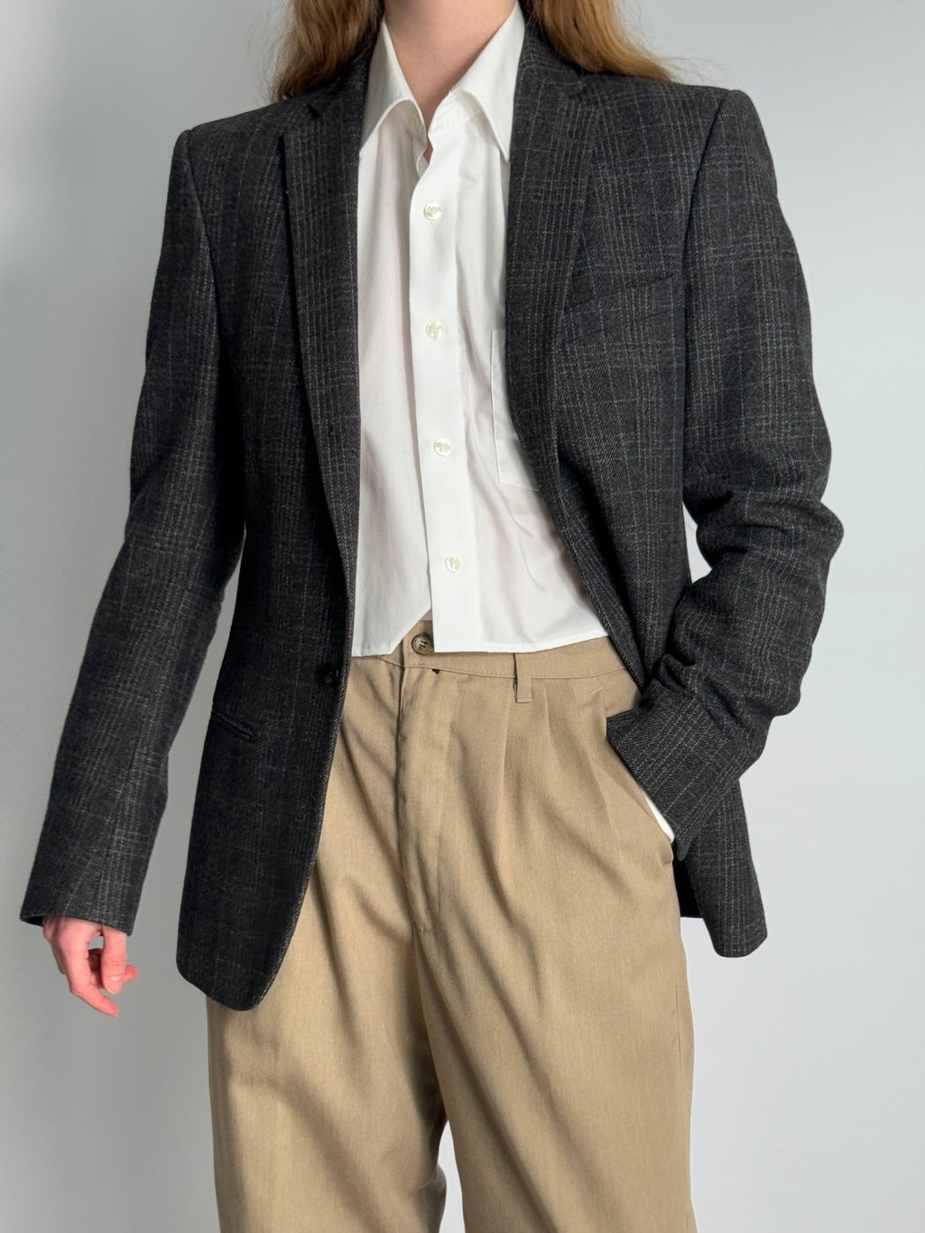 Grey Wool Blend Blazer str. 38