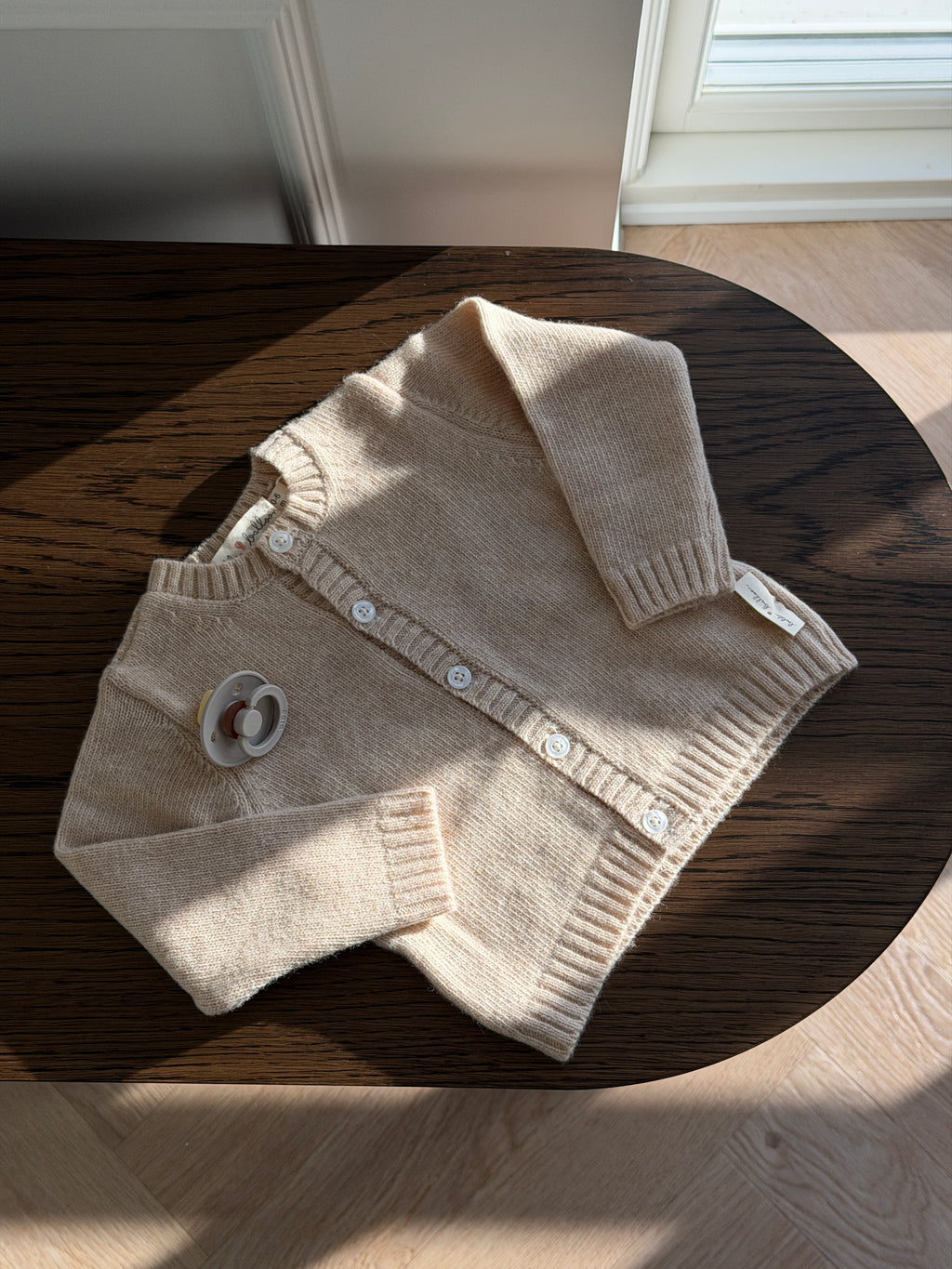 CARAMEL KNITTED BABY WOOL CARDIGAN