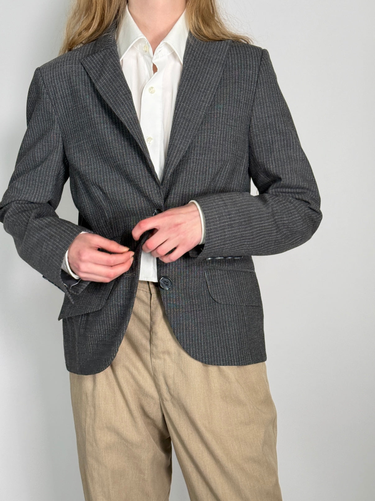 Pinstriped Wool Blend Blazer str. 38