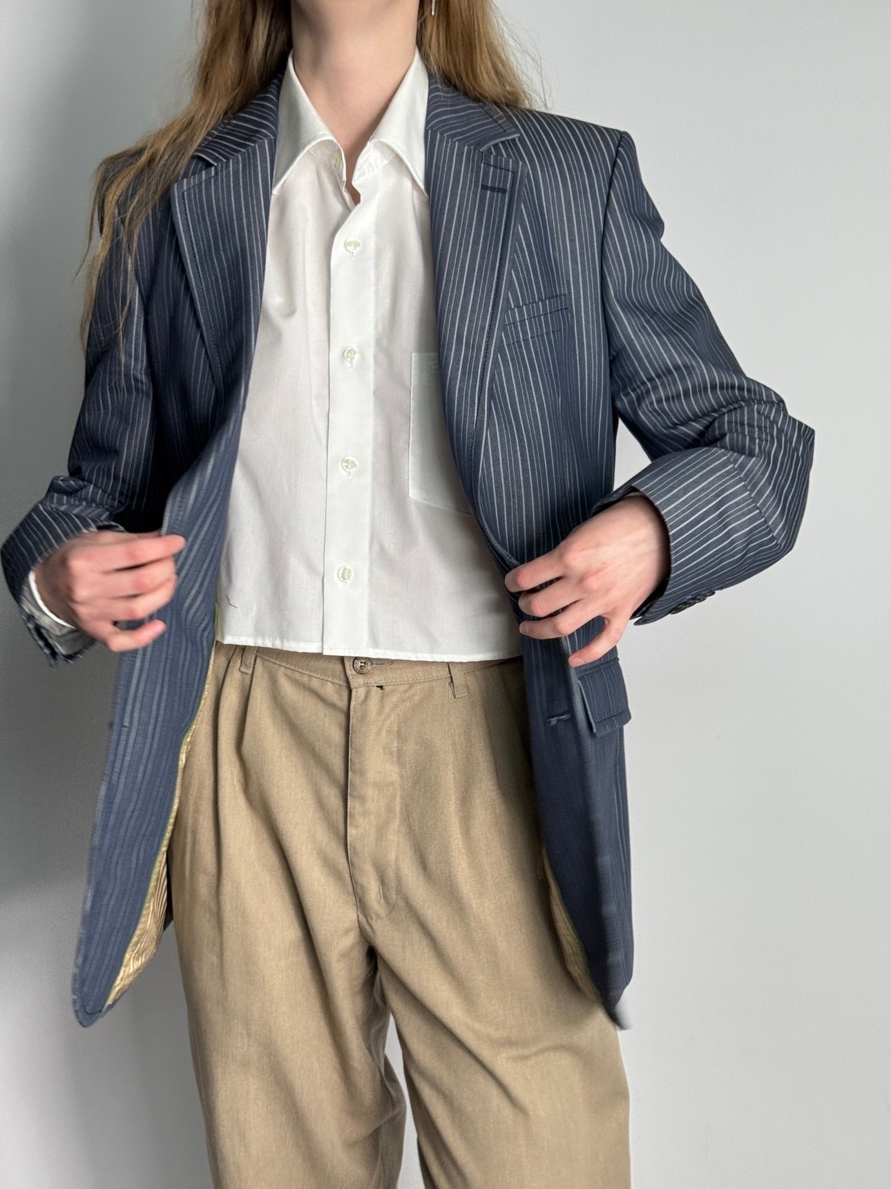 Striped Cotton Blend Blazer str. 40