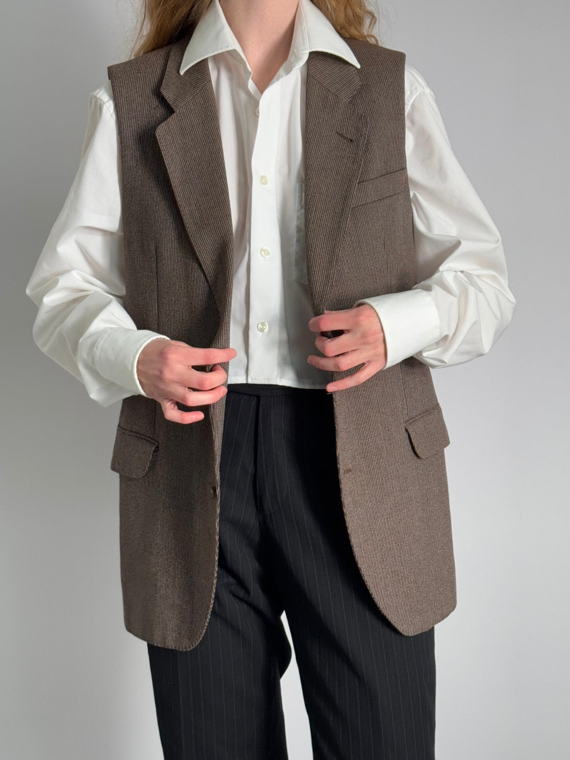 Brown Pure Wool Blazer Vest str. 38