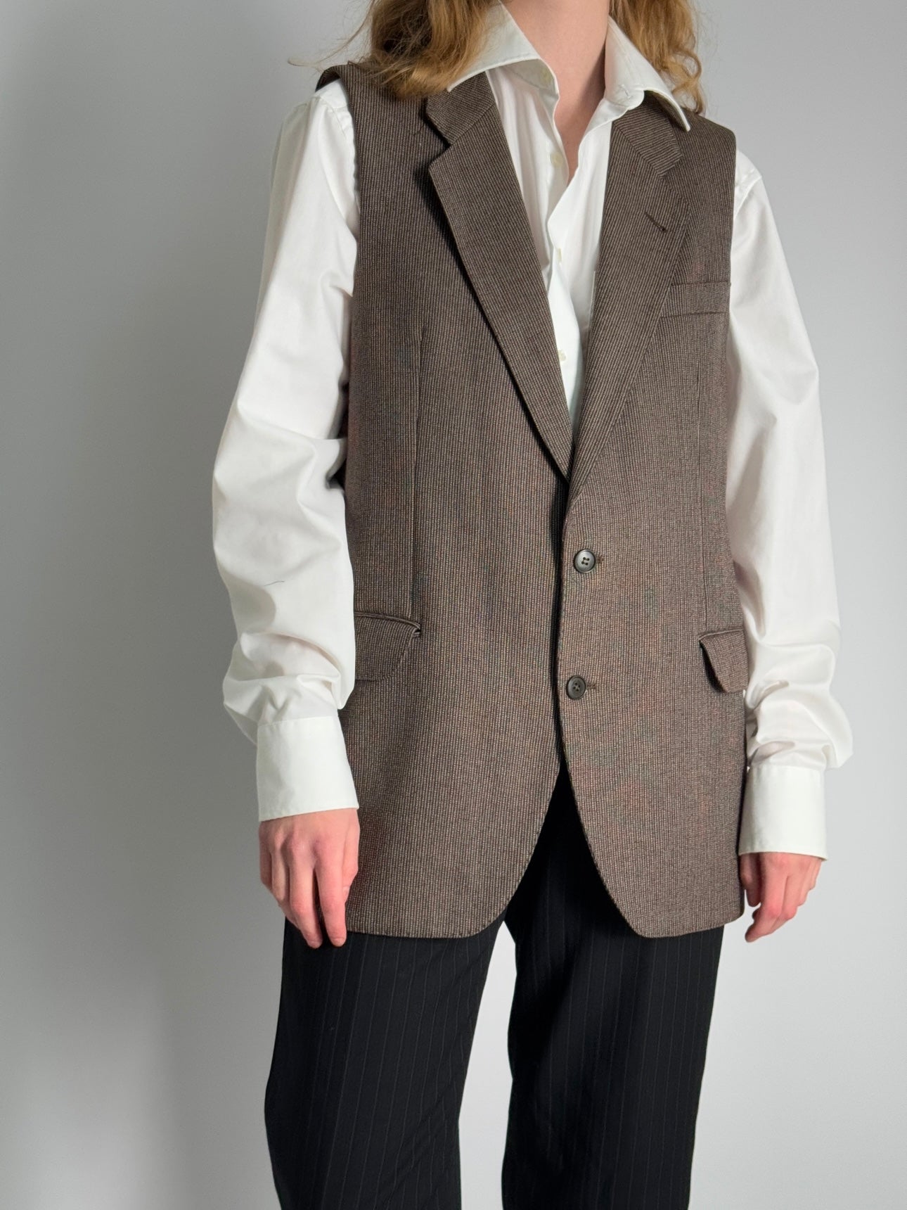 Brown Pure Wool Blazer Vest str. 38