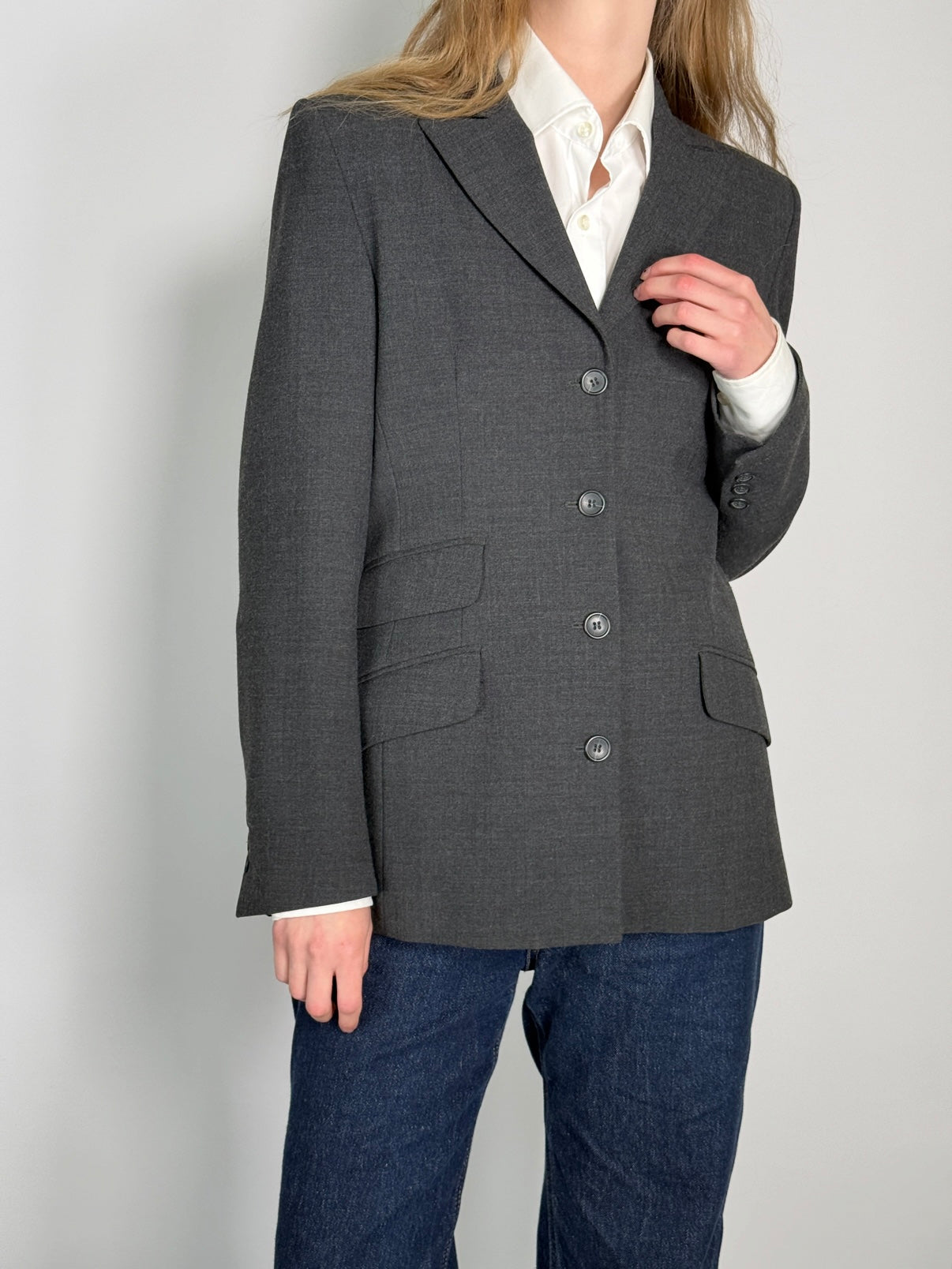 Grey Wool Blend Blazer str. 38