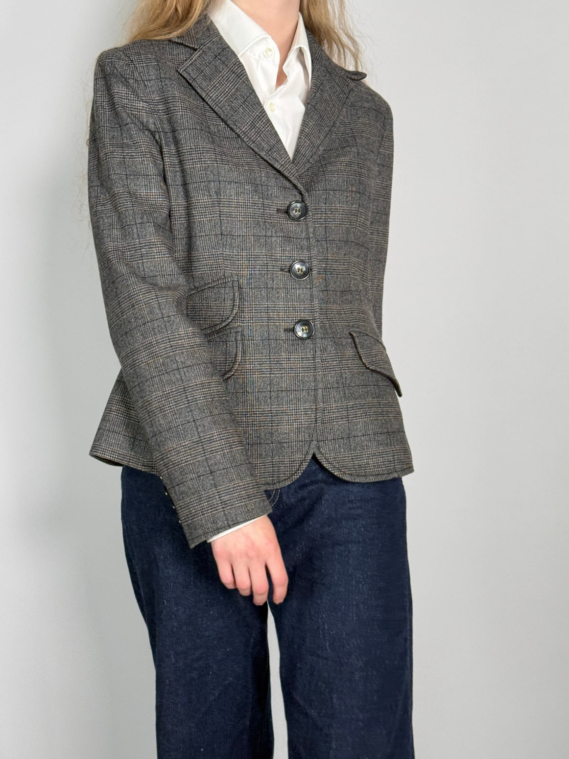 Checkered Wool Blend Blazer str. 38