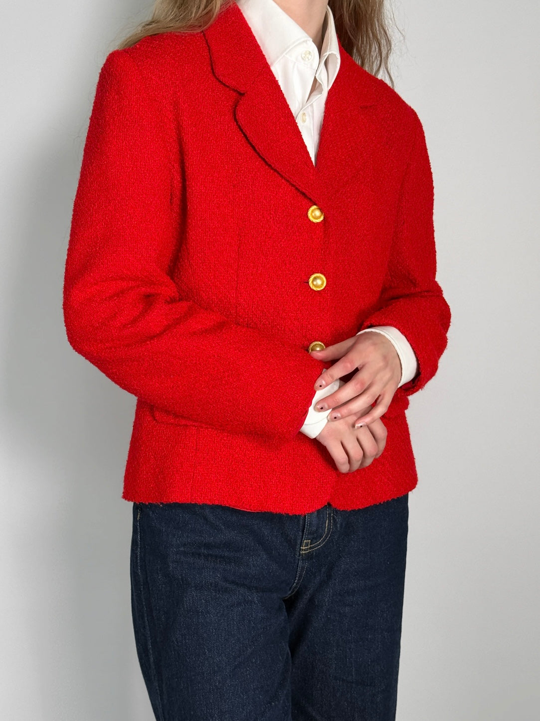 Red Bouclé Blazer str. 38
