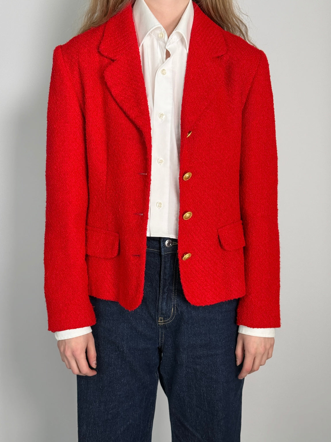 Red Bouclé Blazer str. 38