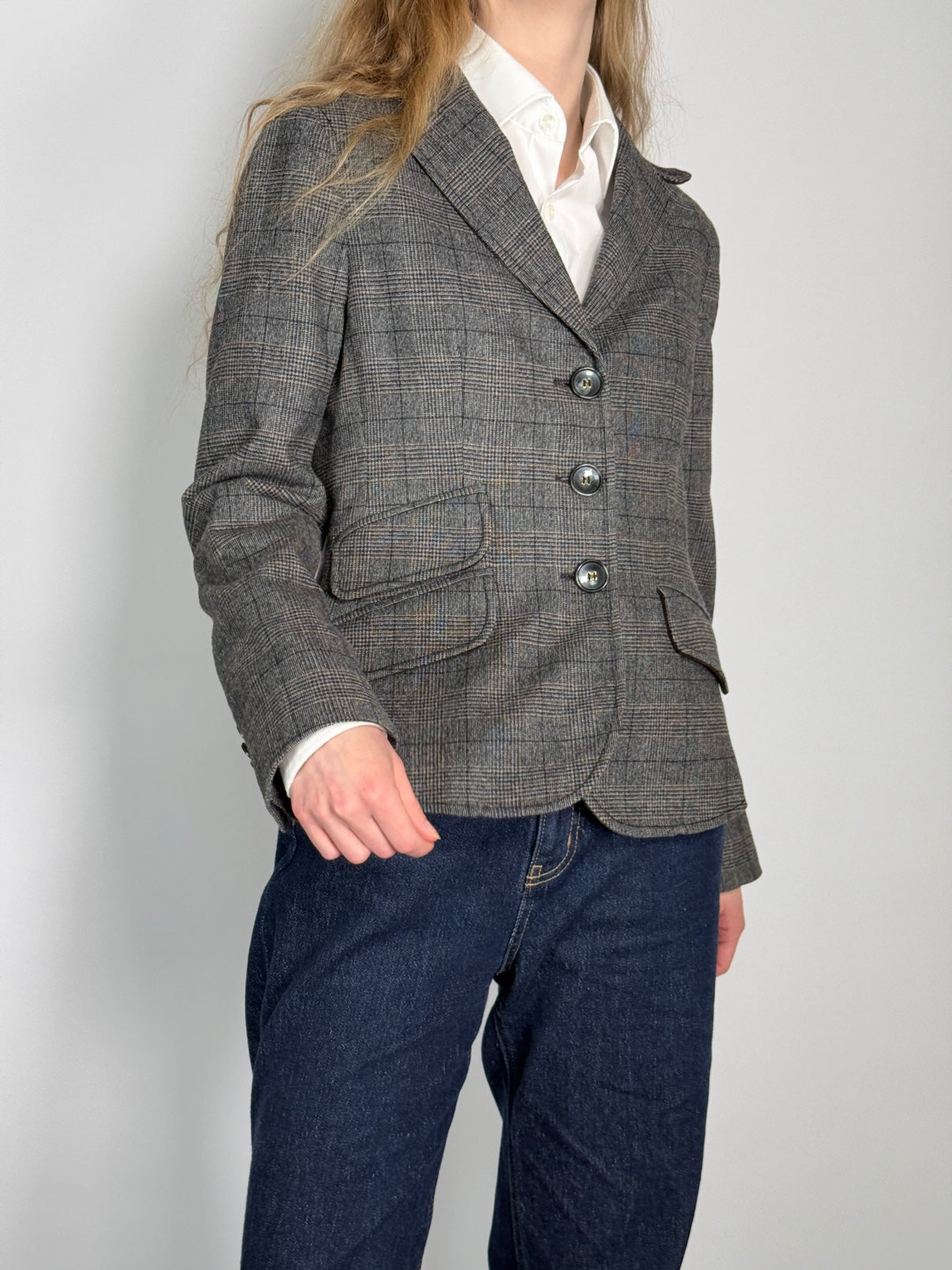Checkered Wool Blend Blazer str. 38