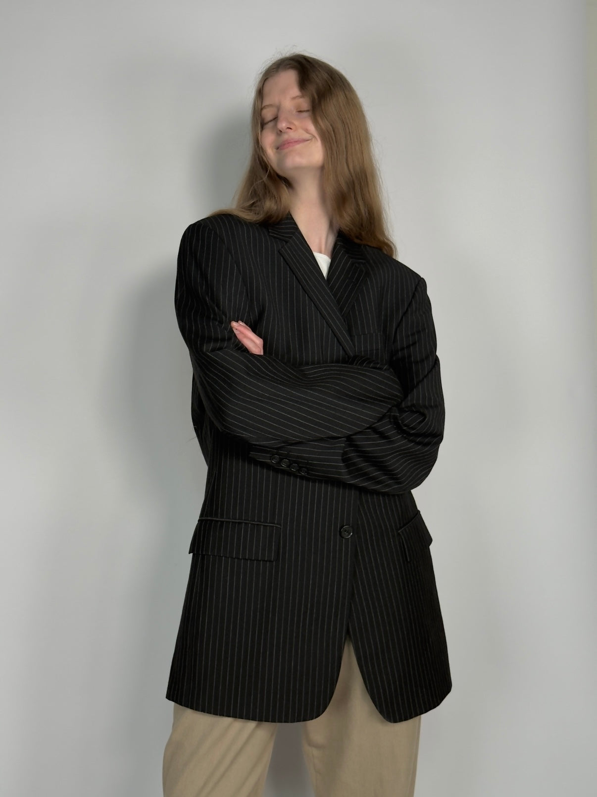 Pinstriped Wool Blend Blazer str. 40