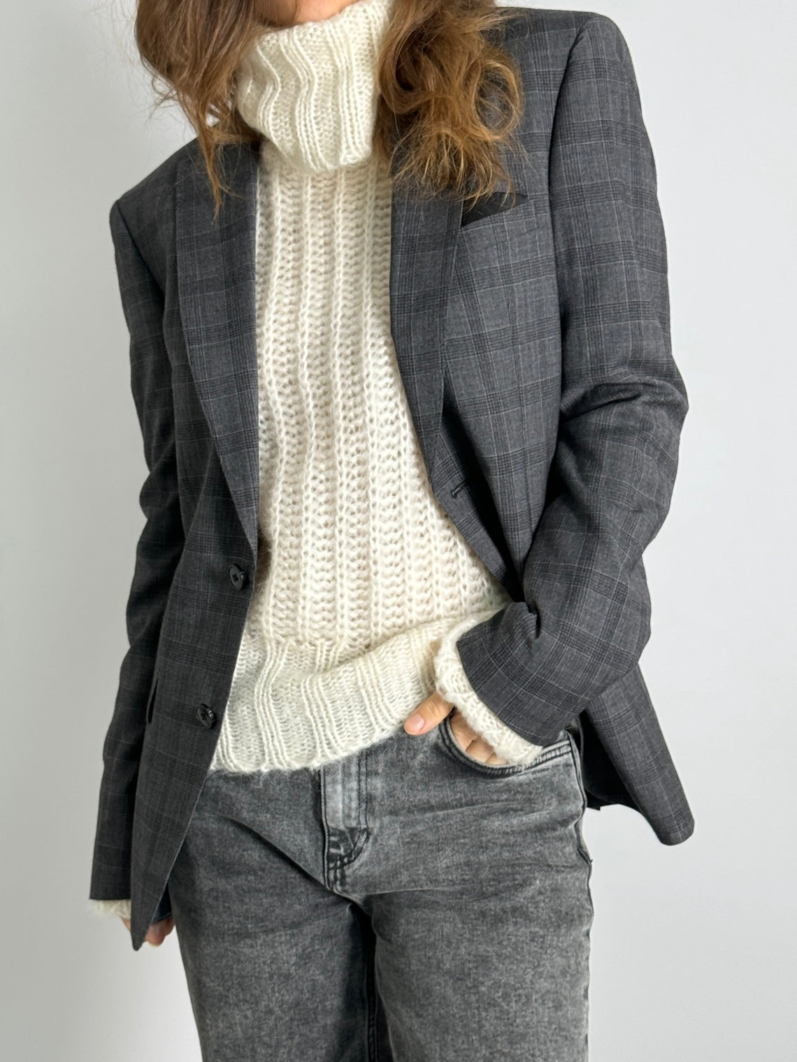 Checkered Pure Wool Blazer str. 36