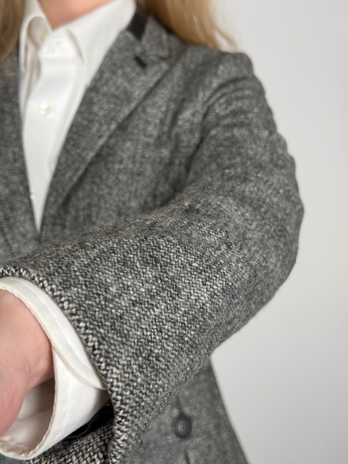 Leather Details Tweed Blazer str. 34