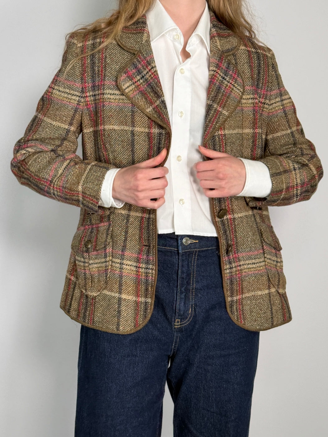 Wool & Silk Blend Tartan Blazer str. 38