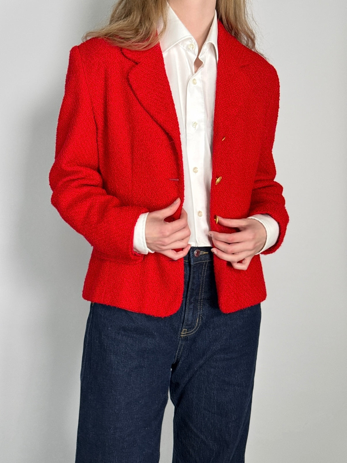 Red Bouclé Blazer str. 38