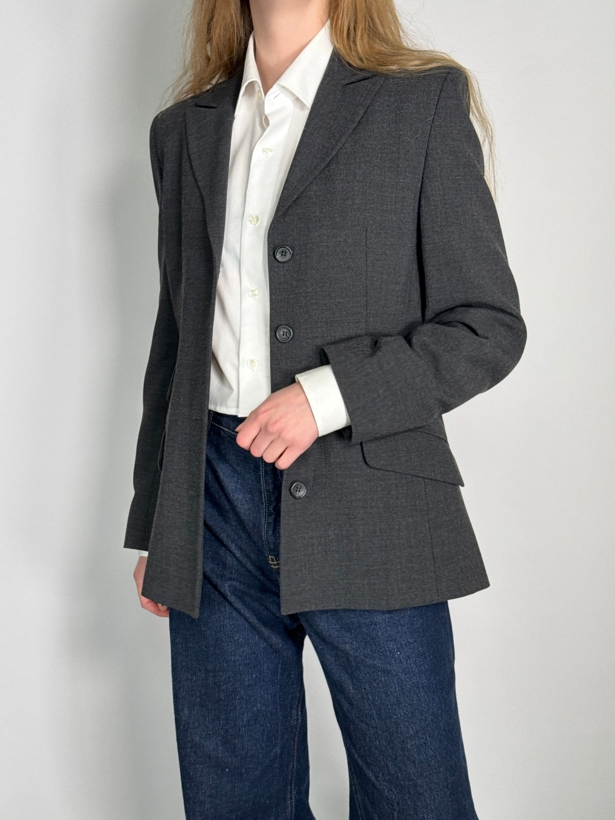Grey Wool Blend Blazer str. 38