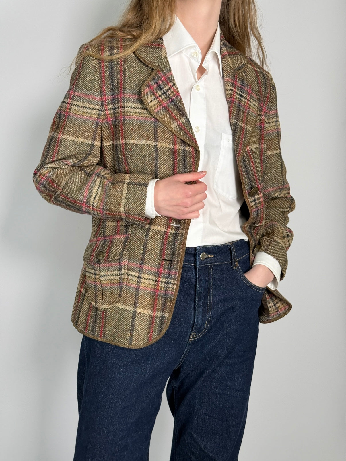 Wool & Silk Blend Tartan Blazer str. 38