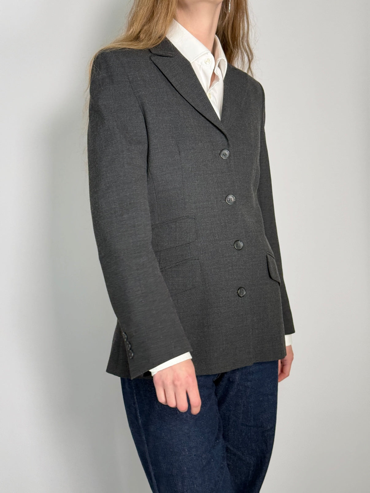Grey Wool Blend Blazer str. 38