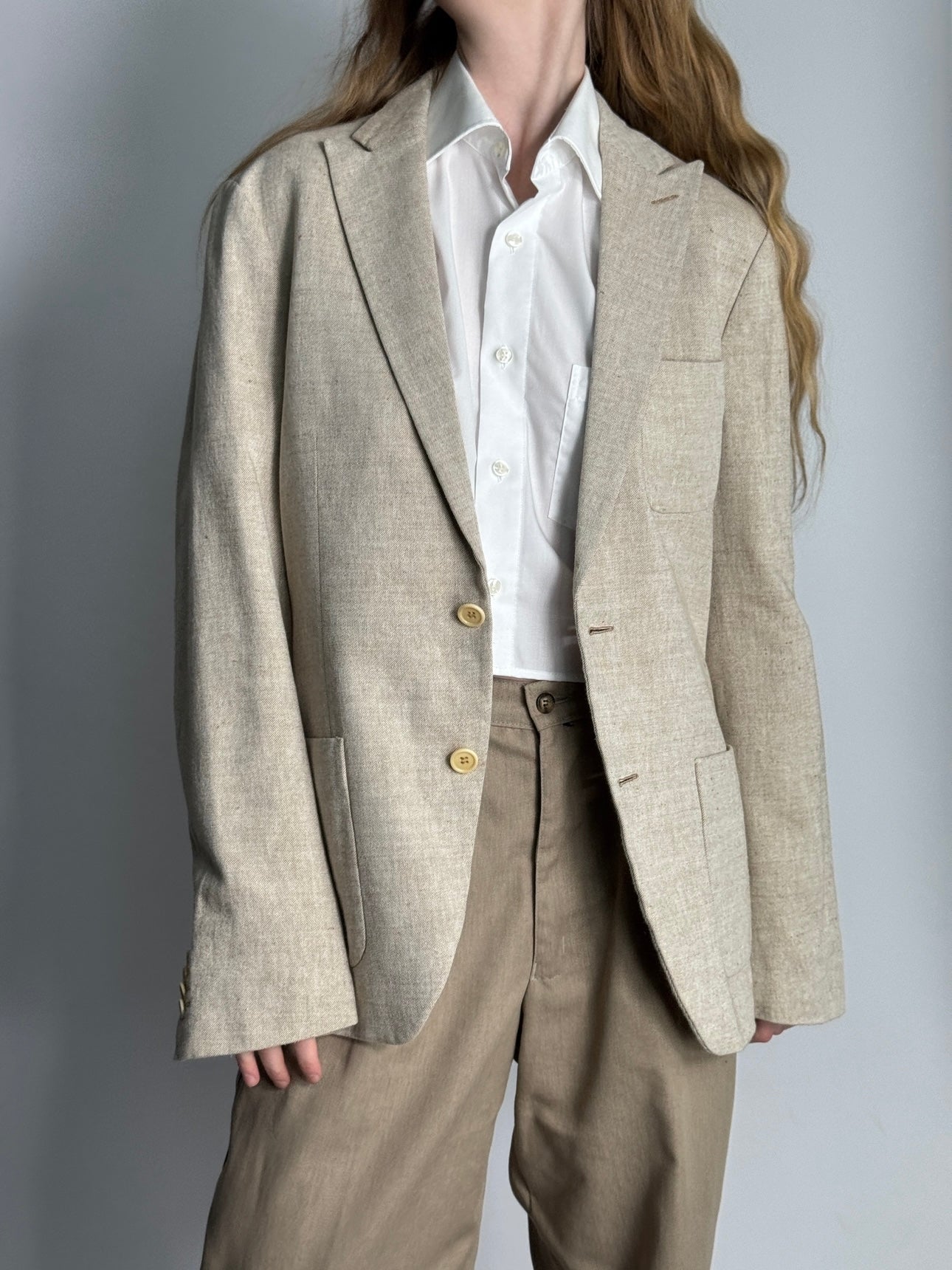 Soft Beige Linen Blend Blazer str. 40