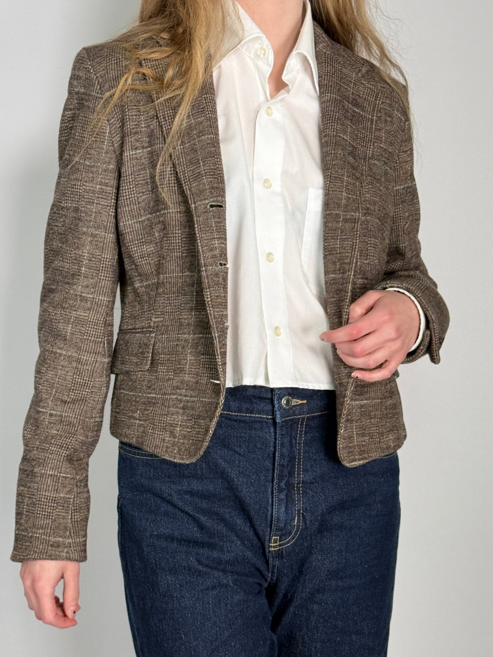 Checkered Wool Blend Blazer str. 38