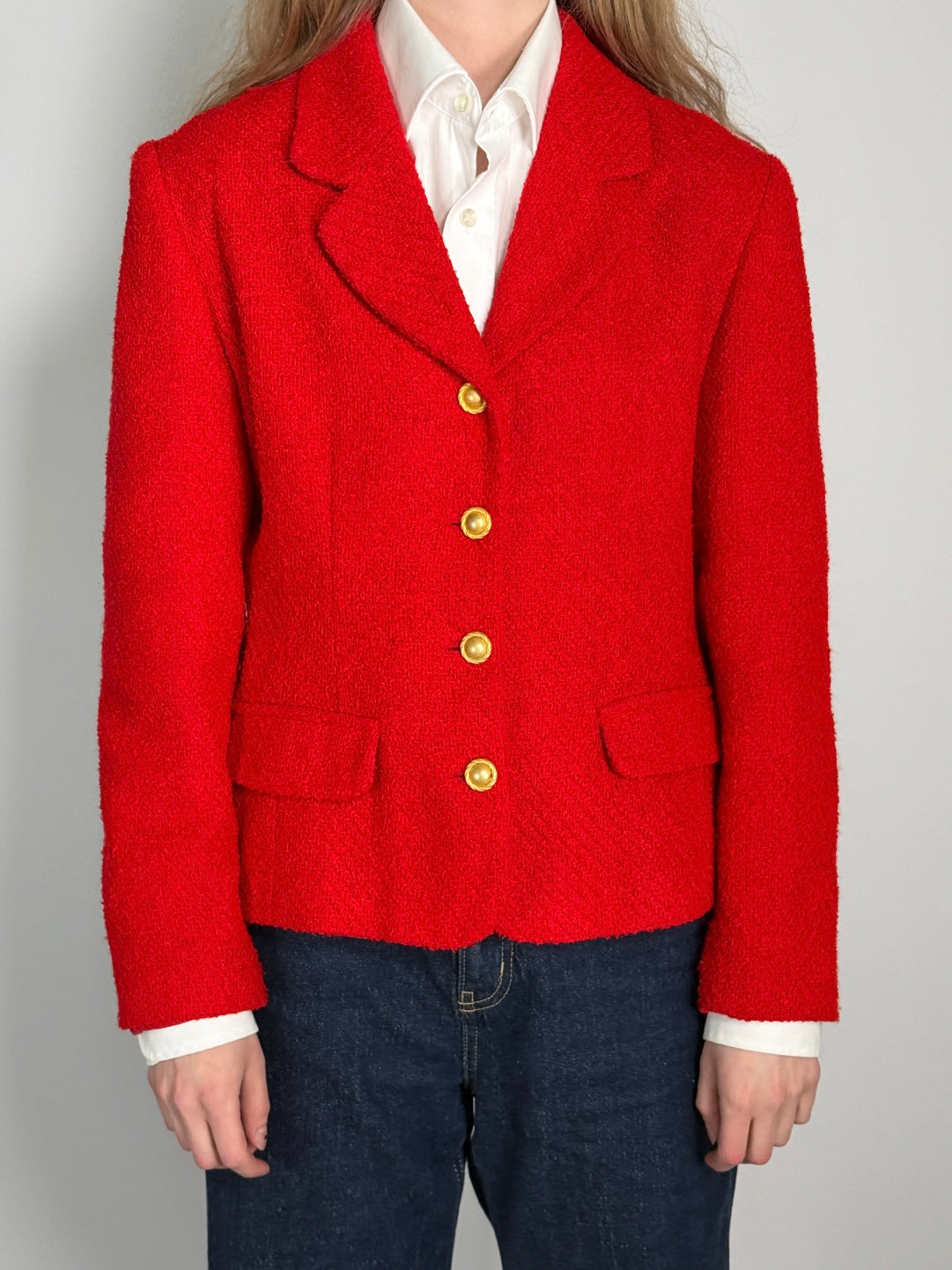 Red Bouclé Blazer str. 38