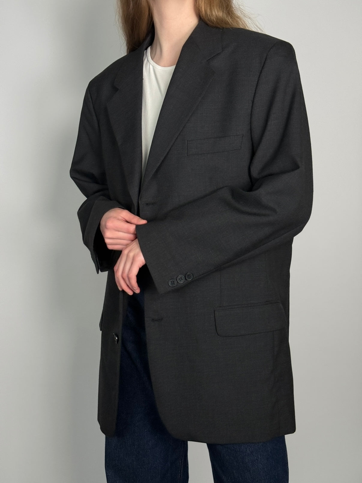 Long Wool Blend Statement Blazer str. 42