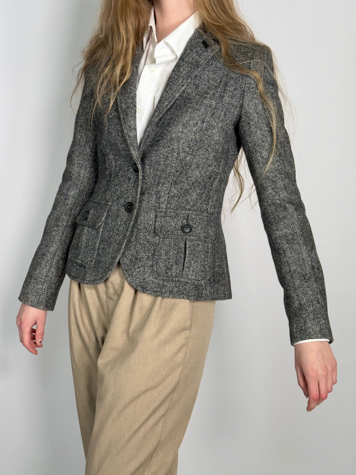 Leather Details Tweed Blazer str. 34