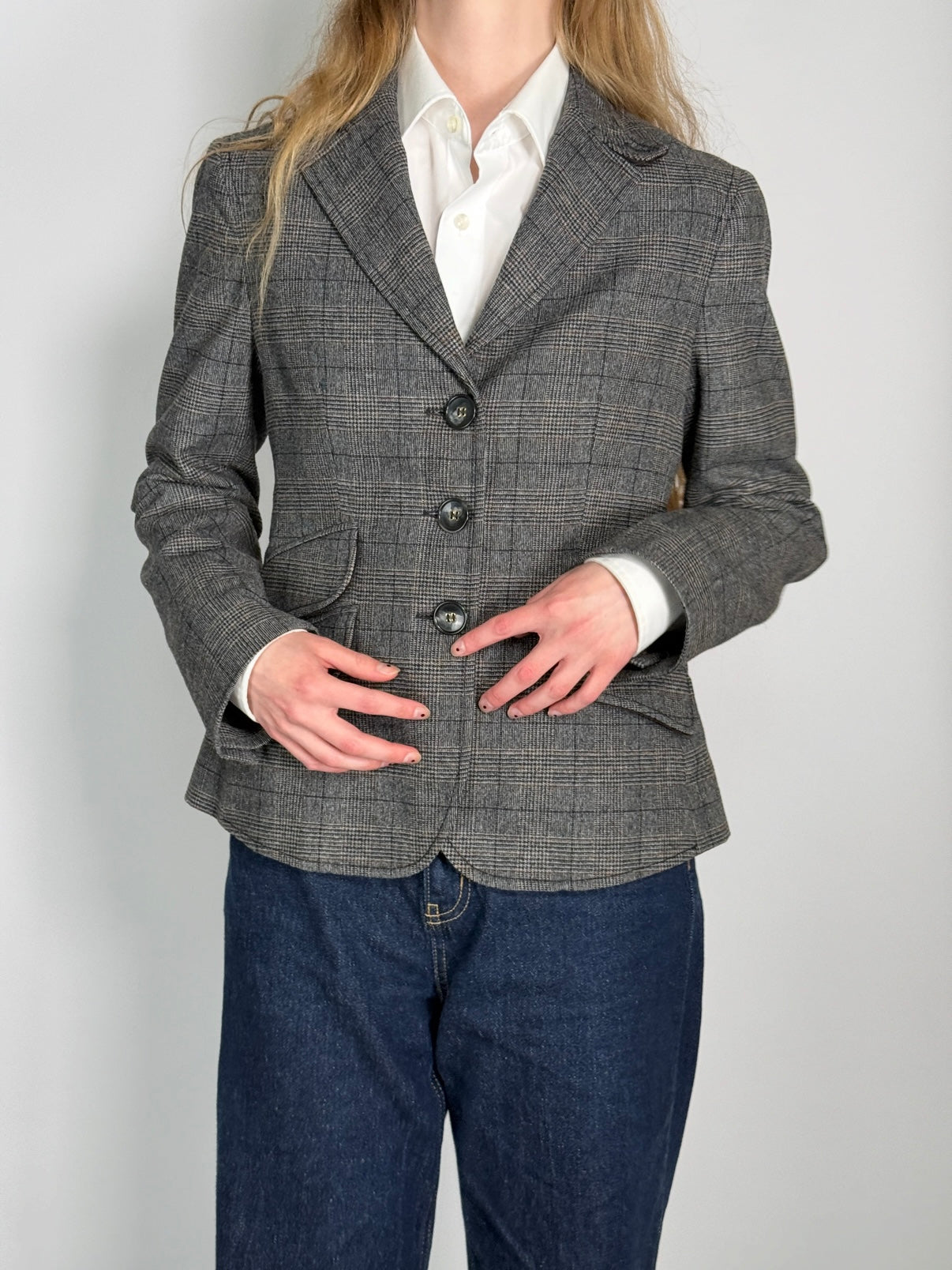 Checkered Wool Blend Blazer str. 38