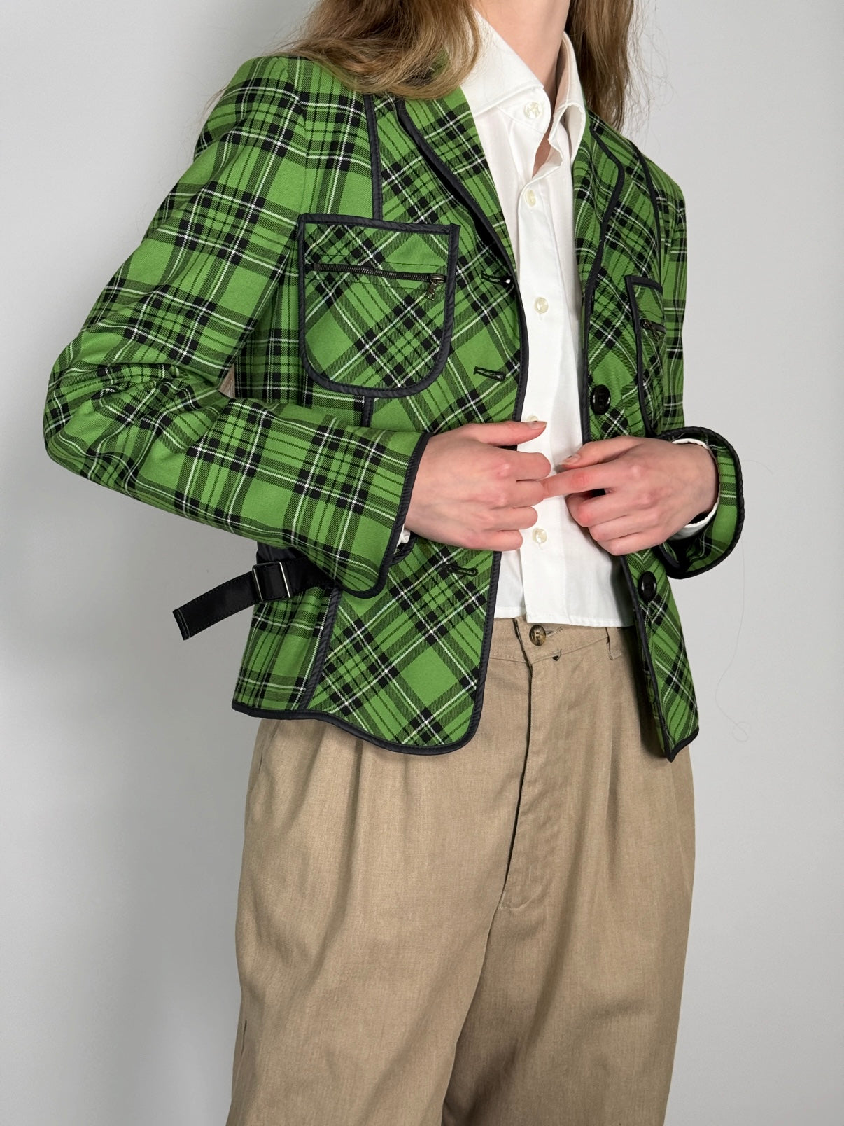 Green Tartan Blazer with Belt Details str. 38