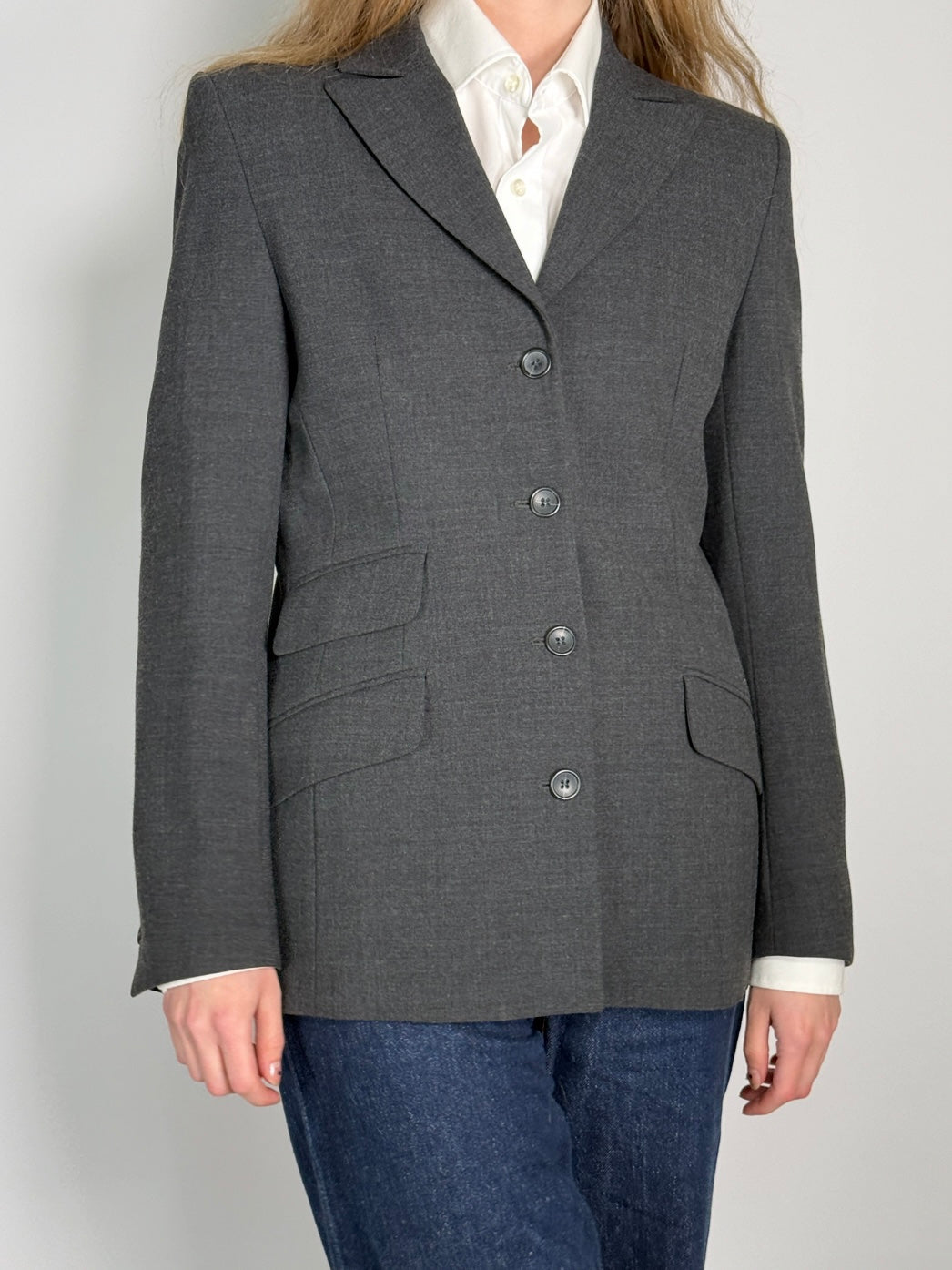 Grey Wool Blend Blazer str. 38