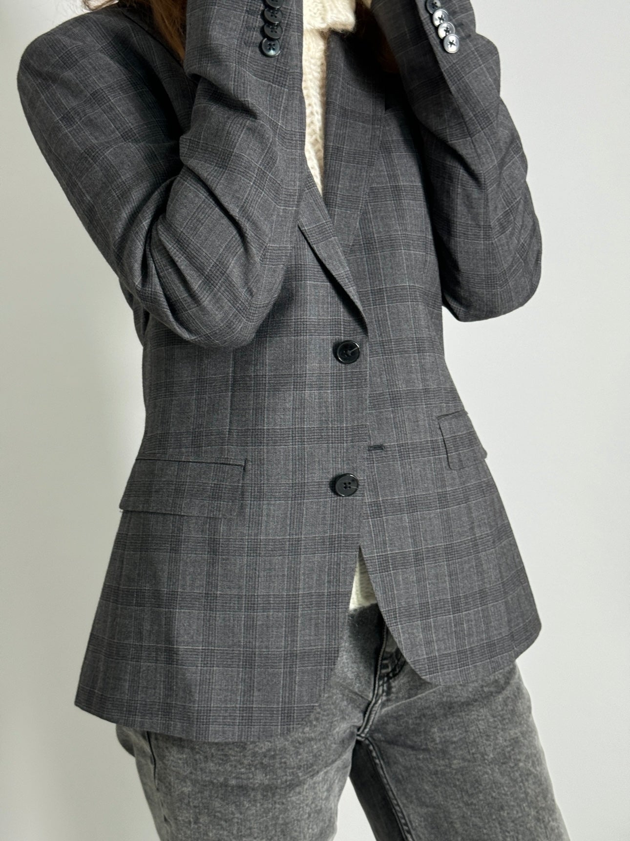 Checkered Pure Wool Blazer str. 36