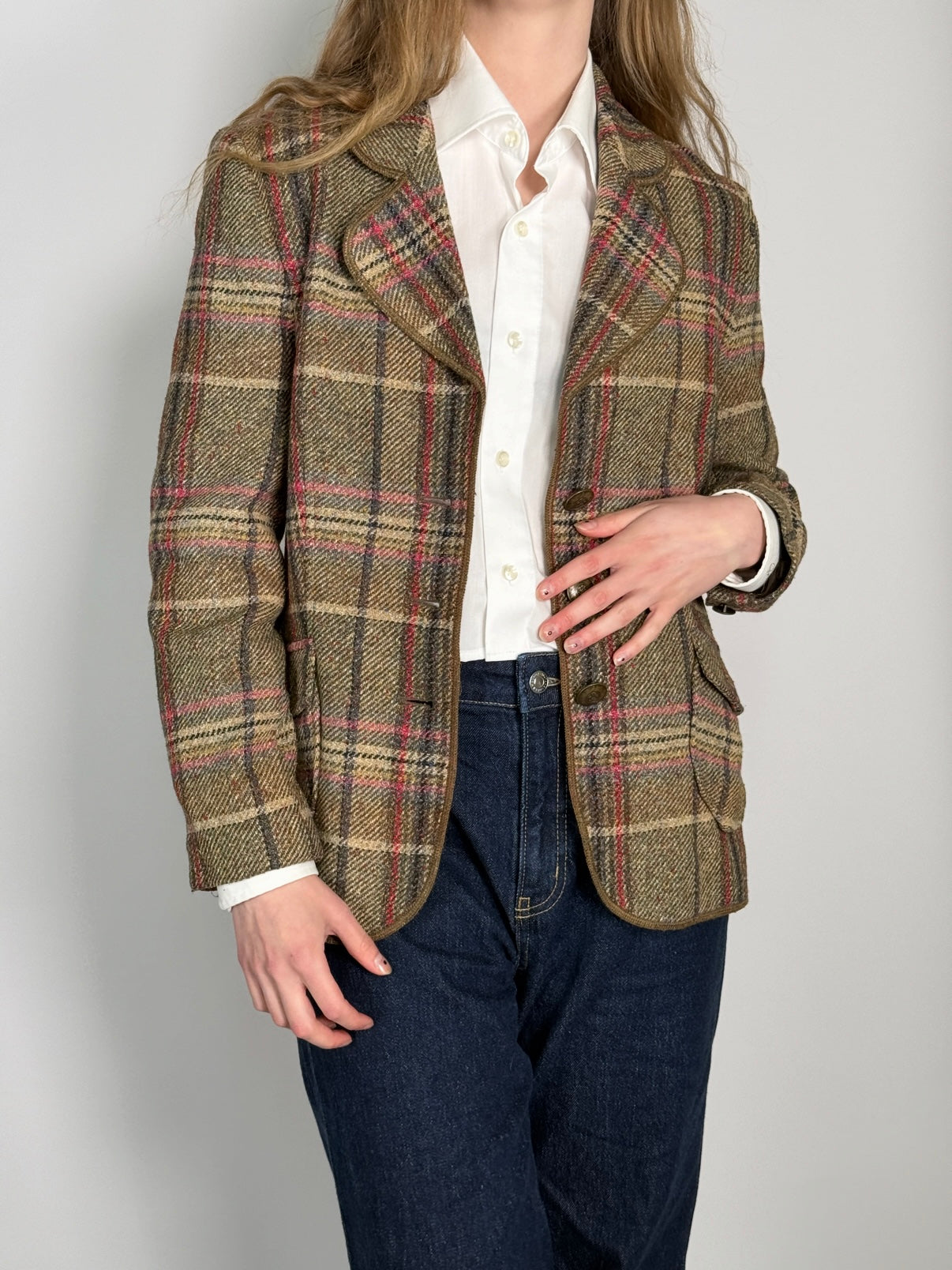Wool & Silk Blend Tartan Blazer str. 38