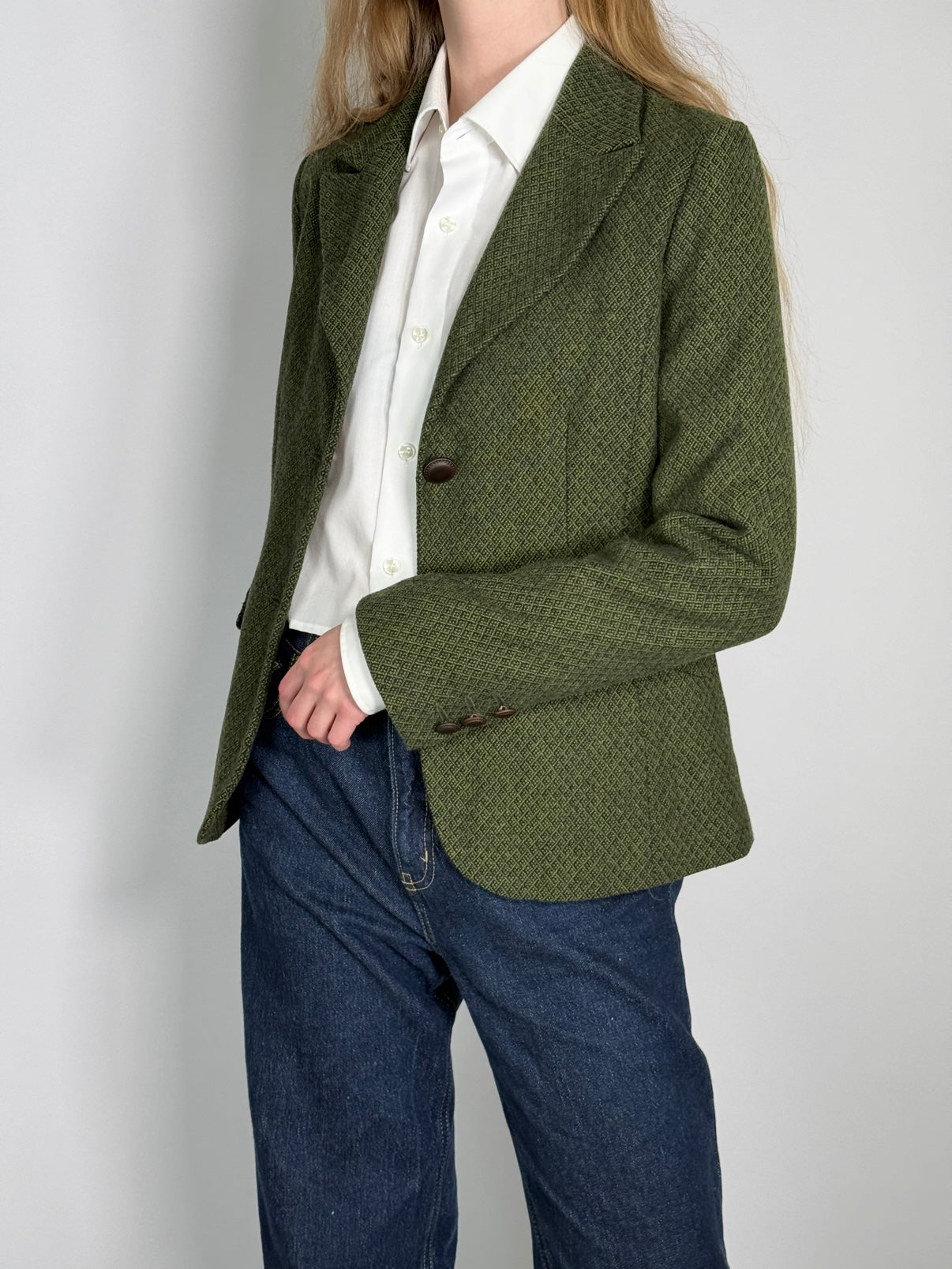 Moss Green Wool Blend Blazer str. 38