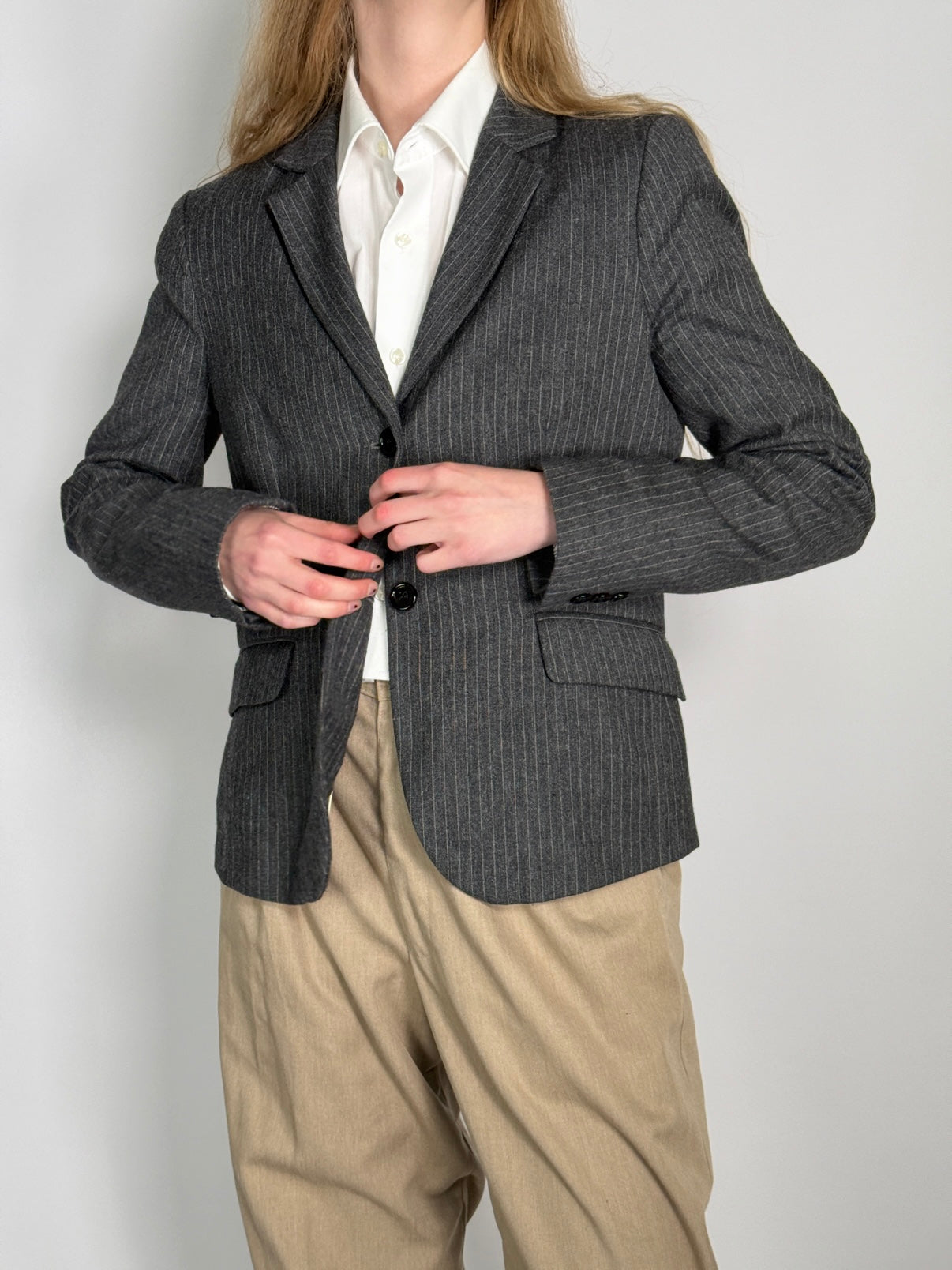 Pinstriped Wool Blend Blazer str. 38