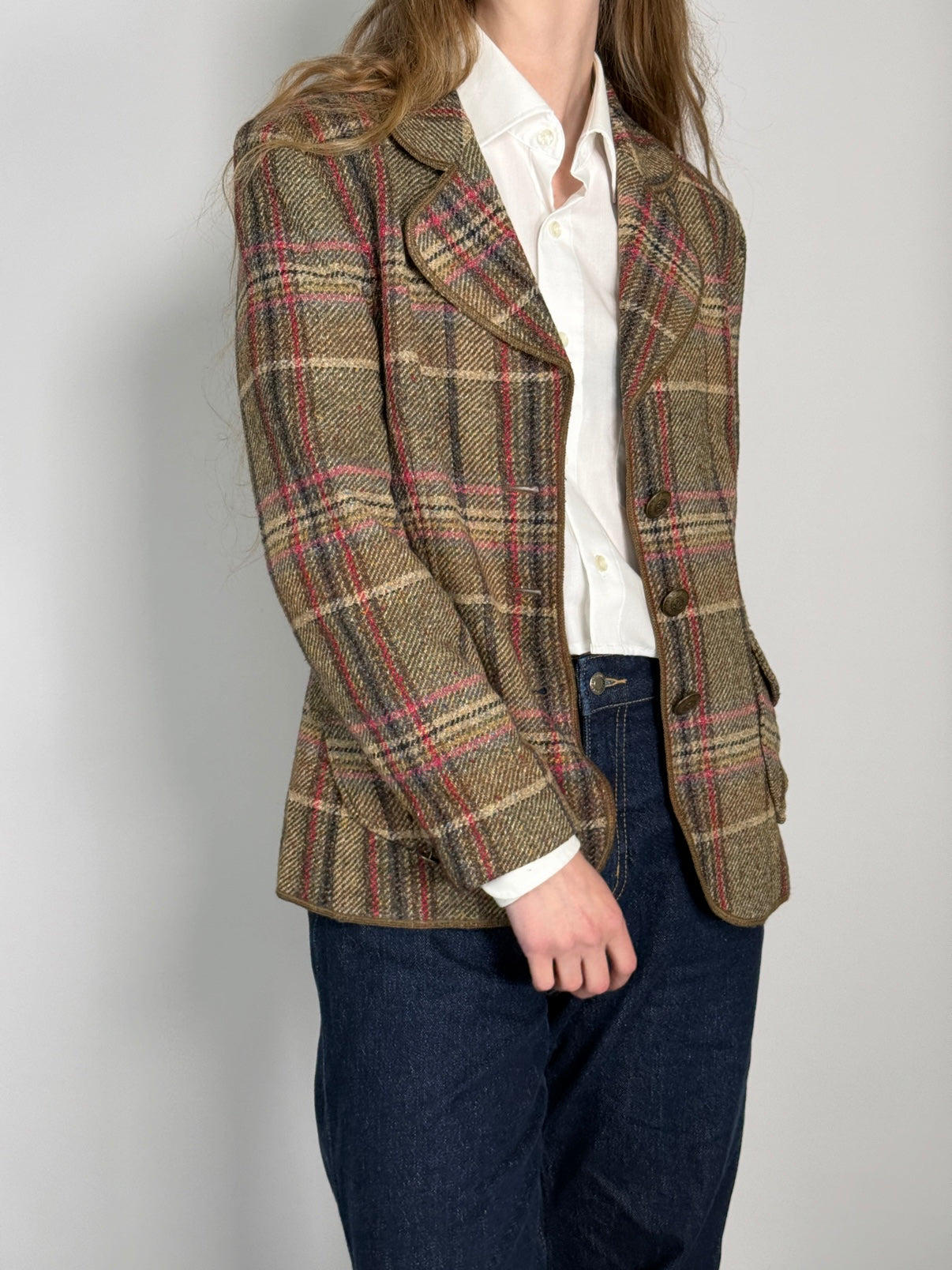 Wool & Silk Blend Tartan Blazer str. 38